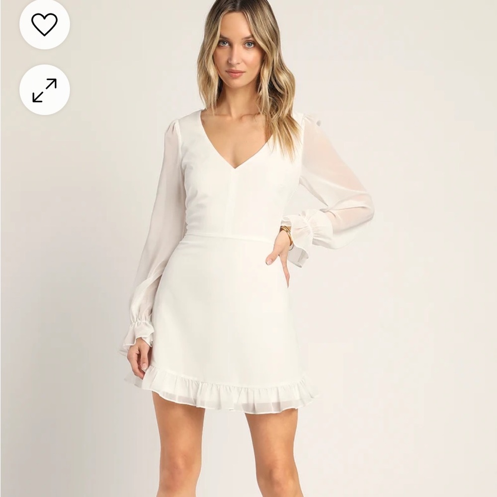 NWT White Long Sleeve Ruffled Mini Dress; new with tags never worn